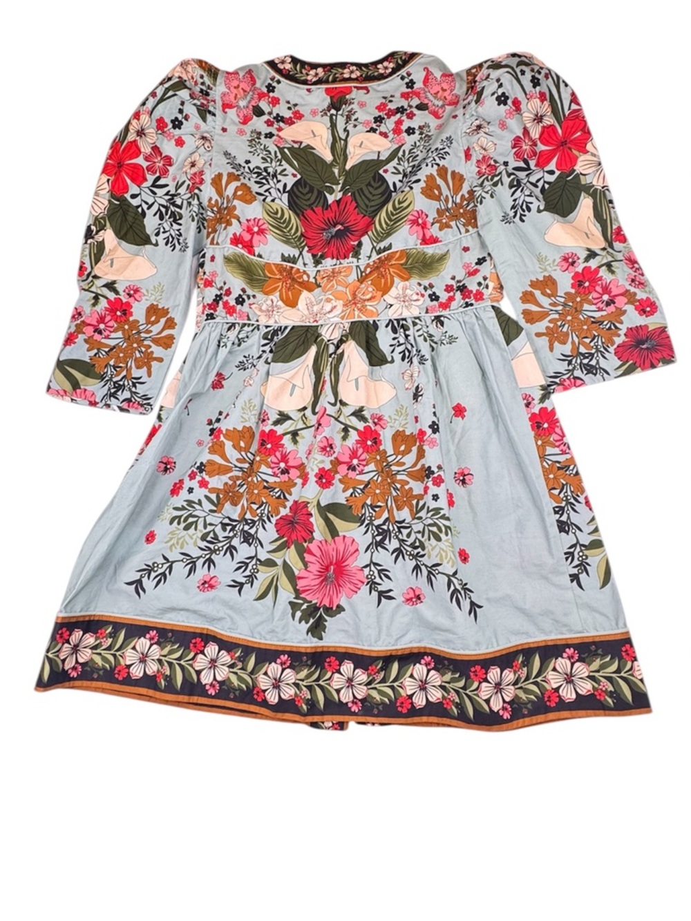 Farm Rio x Anthropologie Beauty Bouquet Blue Mini Dress Women's Medium Cotton - Picture 6 of 15
